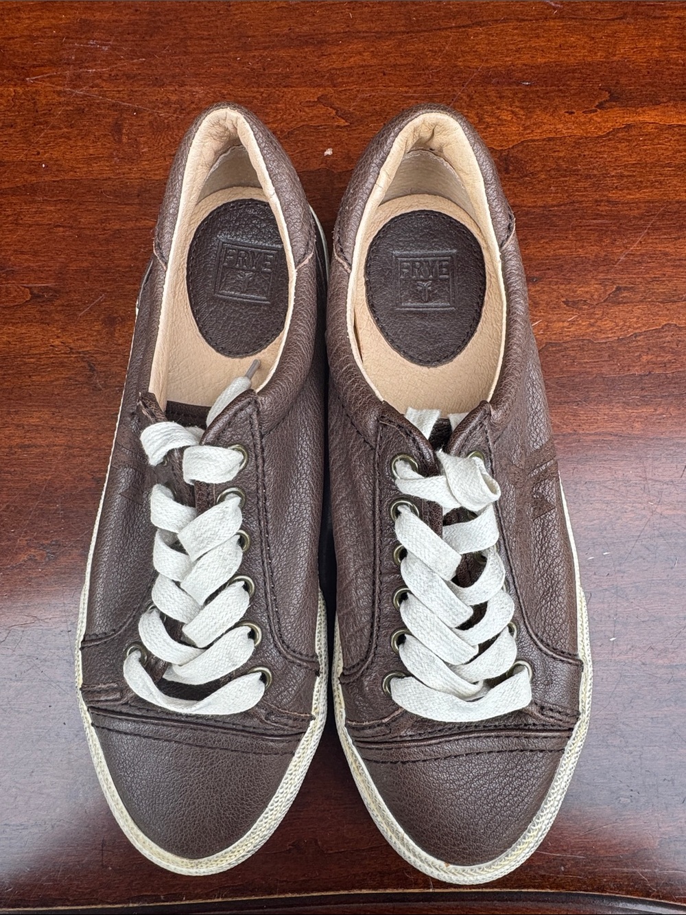 Unbranded Men's Brown Leather Casual Sneakers with White Laces